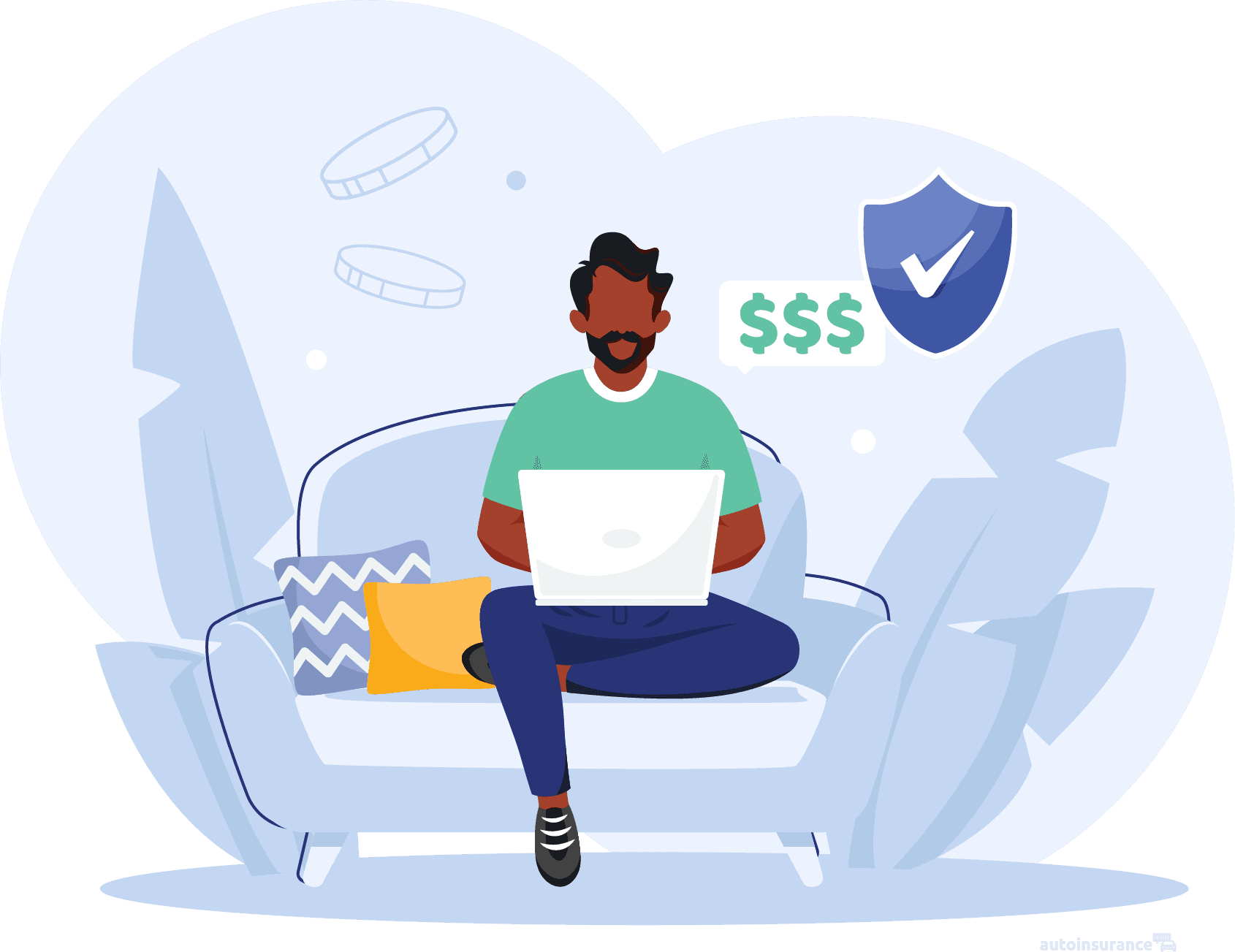 Man with a laptop sitting a couch