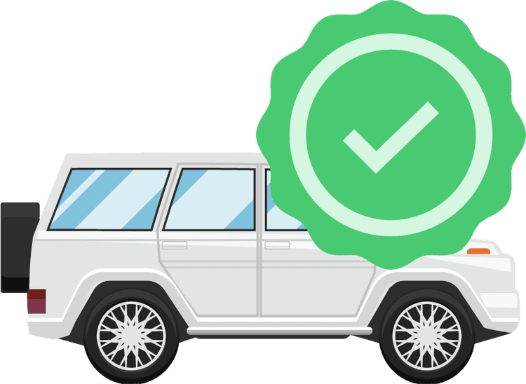 A white vehicle with a green checkmark over the image
