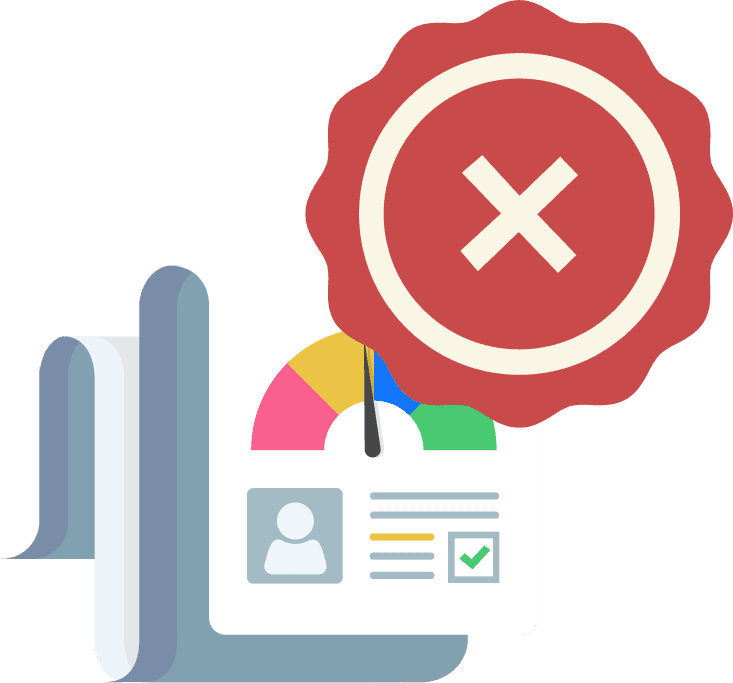 Image of a credit score with a red "x" over image.