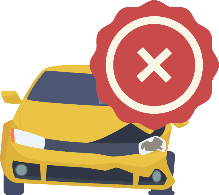 Yellow car with red "x" over it