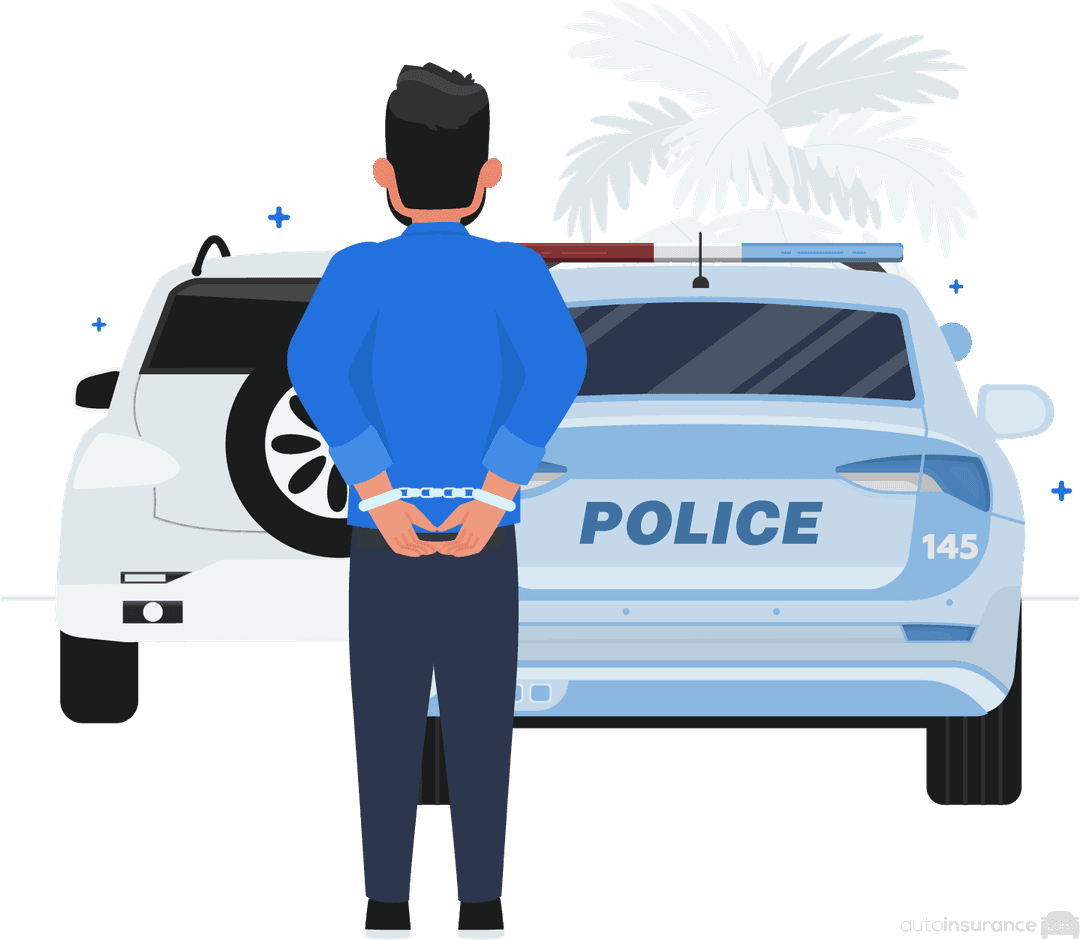 Person with handcuffs on behind police vehicle