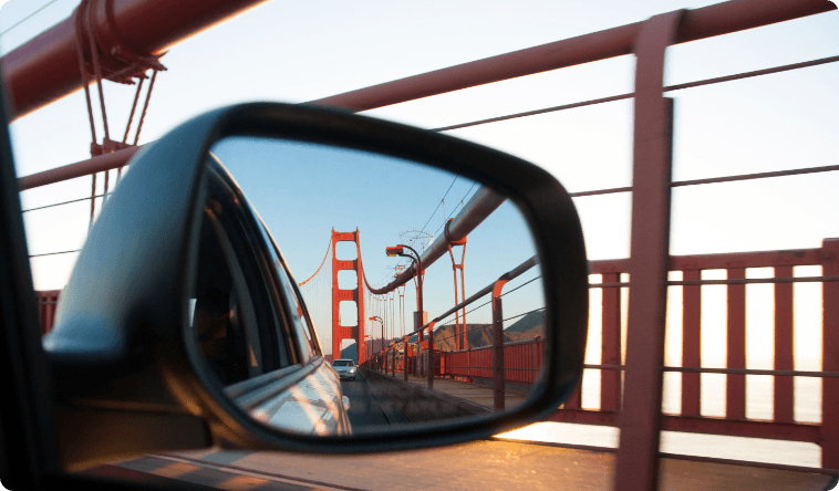 Golden Gate Bridge in the side view mirror
