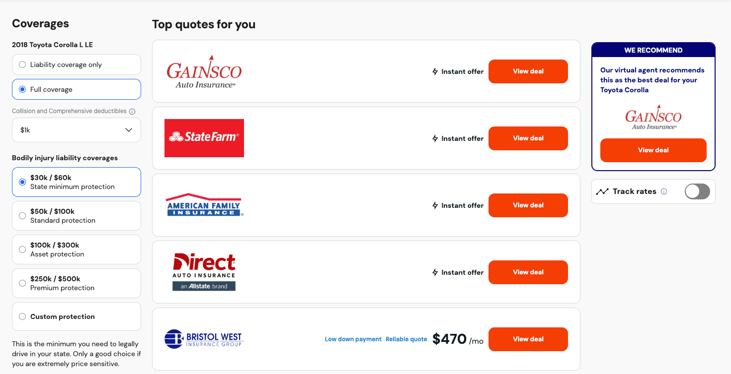 Insurify quote results