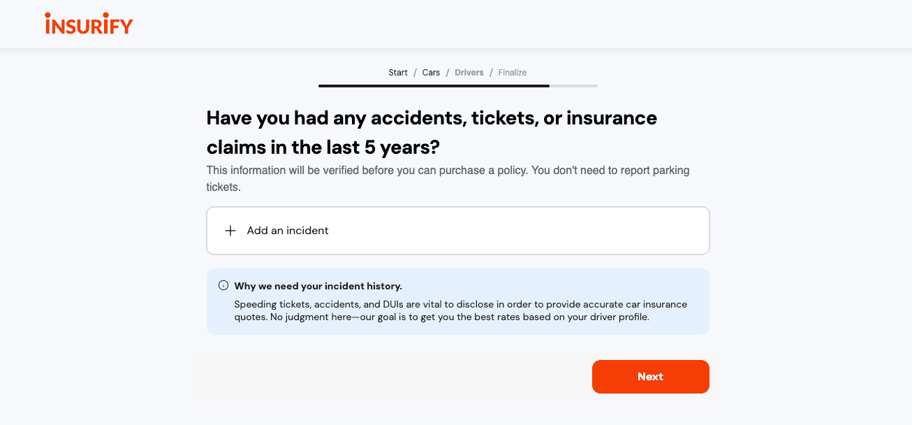 Insurify quote accident history
